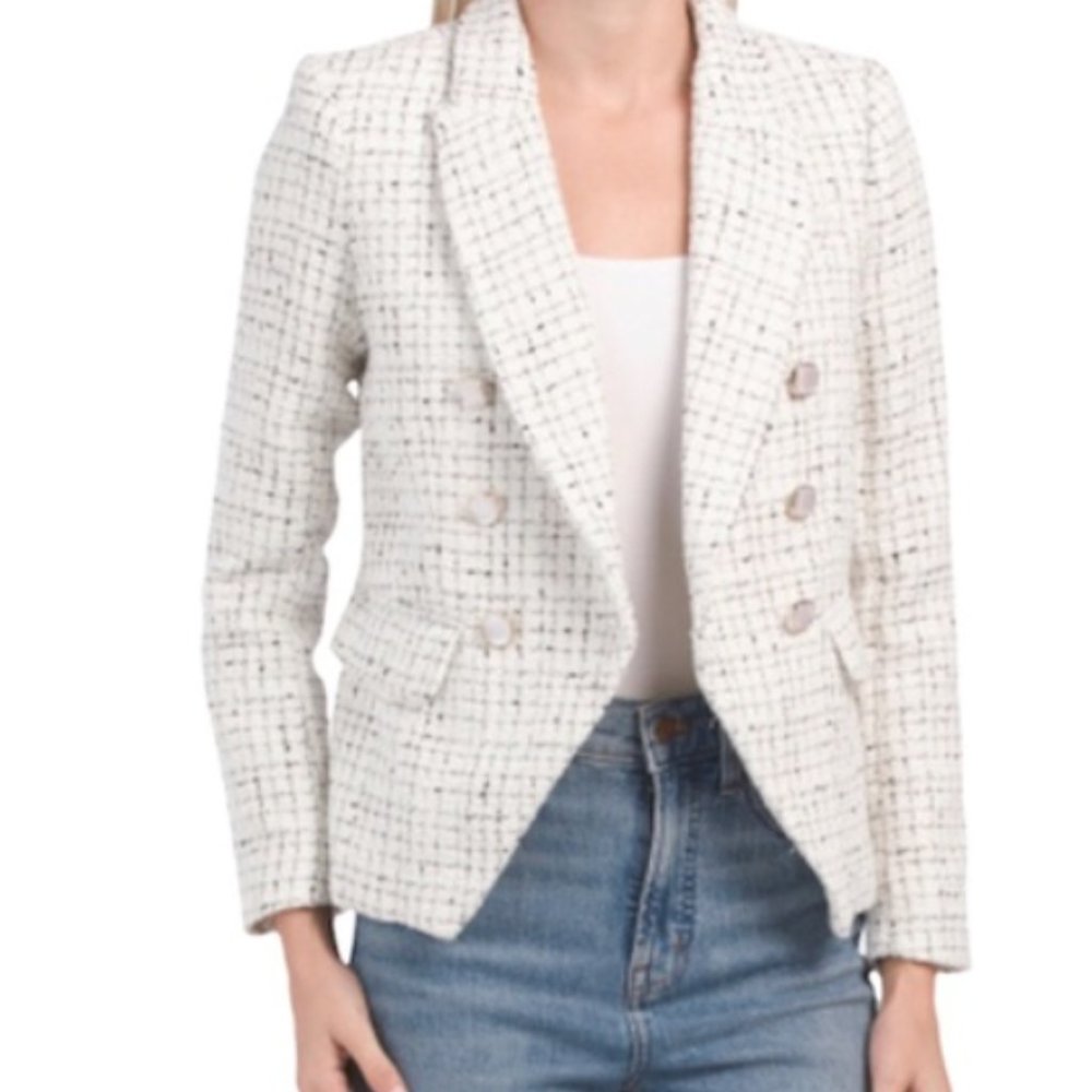 RACHEL ZOE White Boucle Tweed Blazer